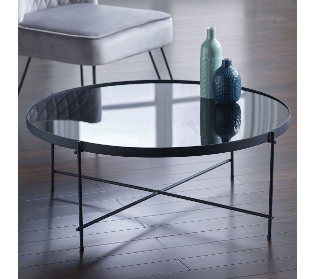 Oakland Black Round Coffee Table, Oakland Circular Chrome Coffee Table