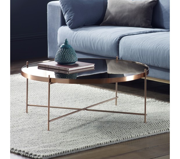 Oakland Copper Round Coffee Table, Oakland Circular Chrome Coffee Table
